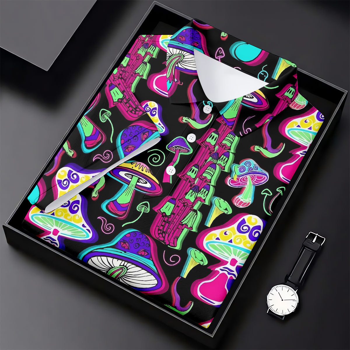 Black Neon Mushroom Pattern Golf Shirt, Women’s Golf Polo, Golf Shirts For Women, Performance Golf Shirt