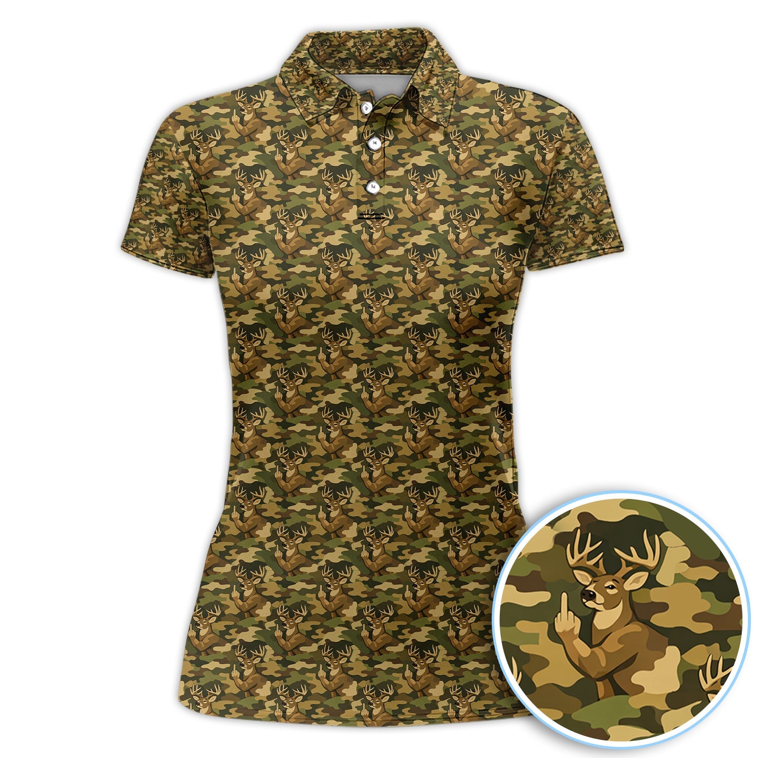 Deer Camo Pattern Golf Shirt, Crazy Golf Polos For Men, Golf Gift For Hunter