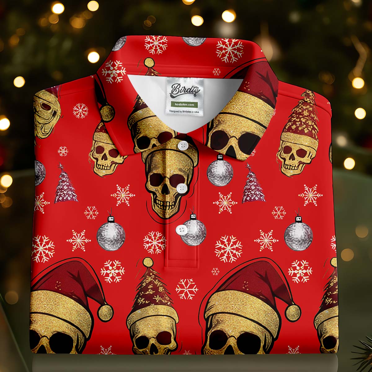 Vintage Skull Christmas Golf Shirt, Red Golf Shirt, Women's Golf Tops, Cool Golf Gift, Ladies Golf Shirts