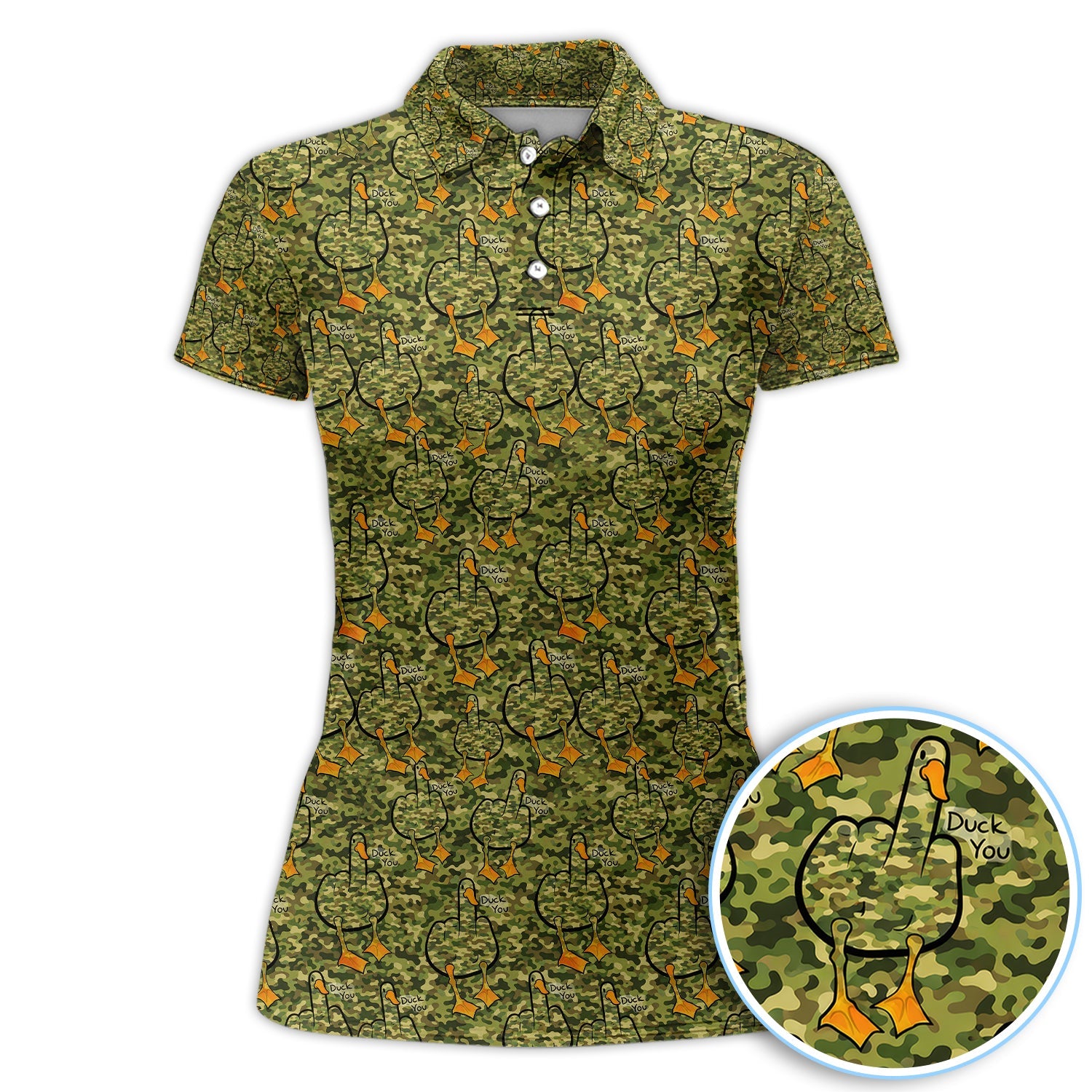 Funny Duck Pattern Golf Polos, Camo Golf Shirt For Golfer, Golf Gift For Men