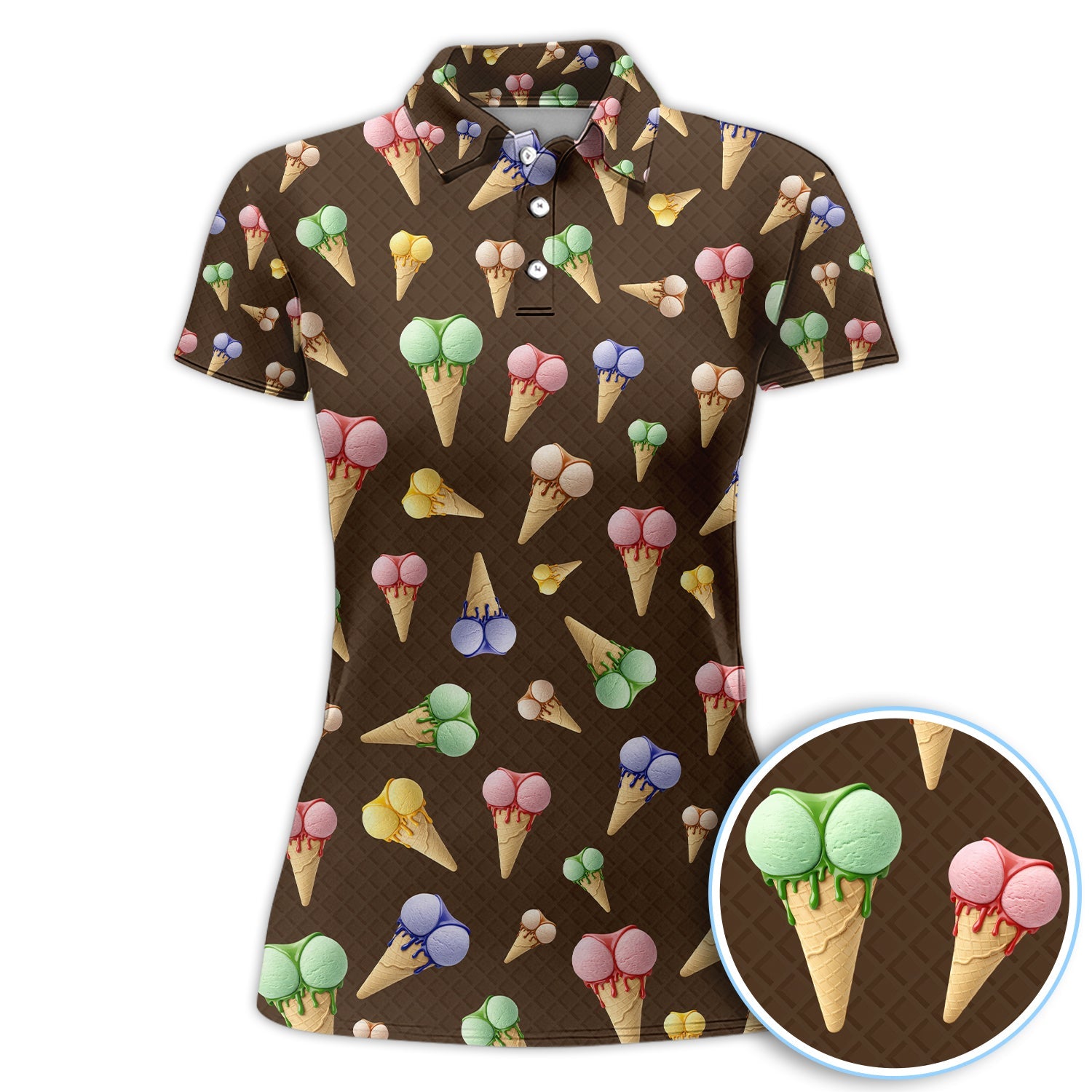 Ice Cream Pattern Golf Polos, Funny Golf Shirt For Golfer, Golf Gift For Men