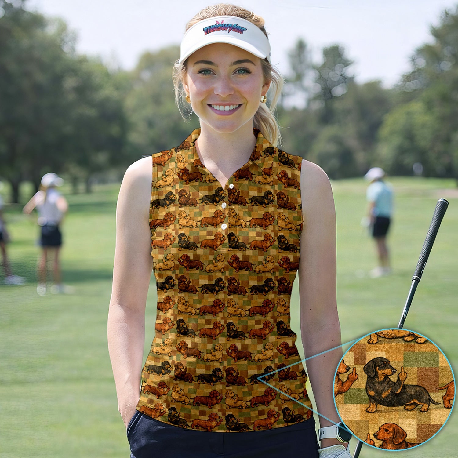 Funny Dachshund Dog Golf Pattern Shirt, Vintage Wiener Dog Golf Shirt For Women, Dog Lover Gift