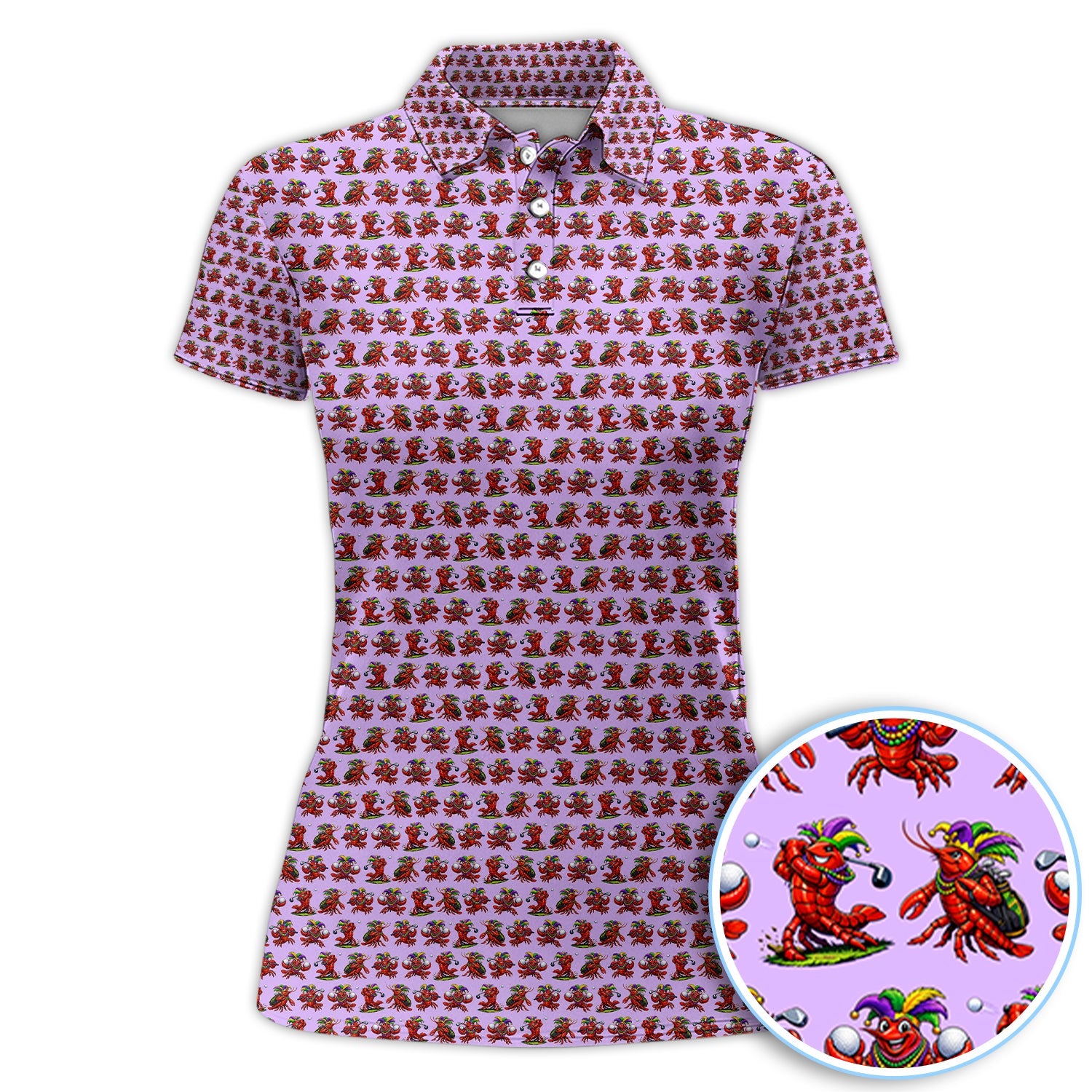 Festival Golf Polos For Golfer, Mardi Gras Crawfish Pattern Golf Shirt, Golf Gift For Men