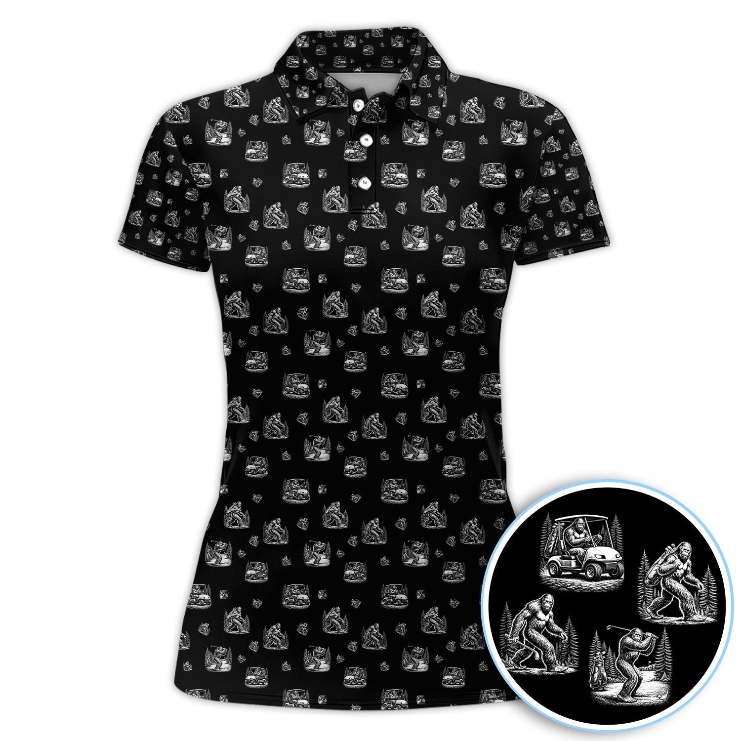 Bigfoot Pattern Golf Polos, Funny Sasquatch Golf Shirt, Crazy Golf Gift For Men