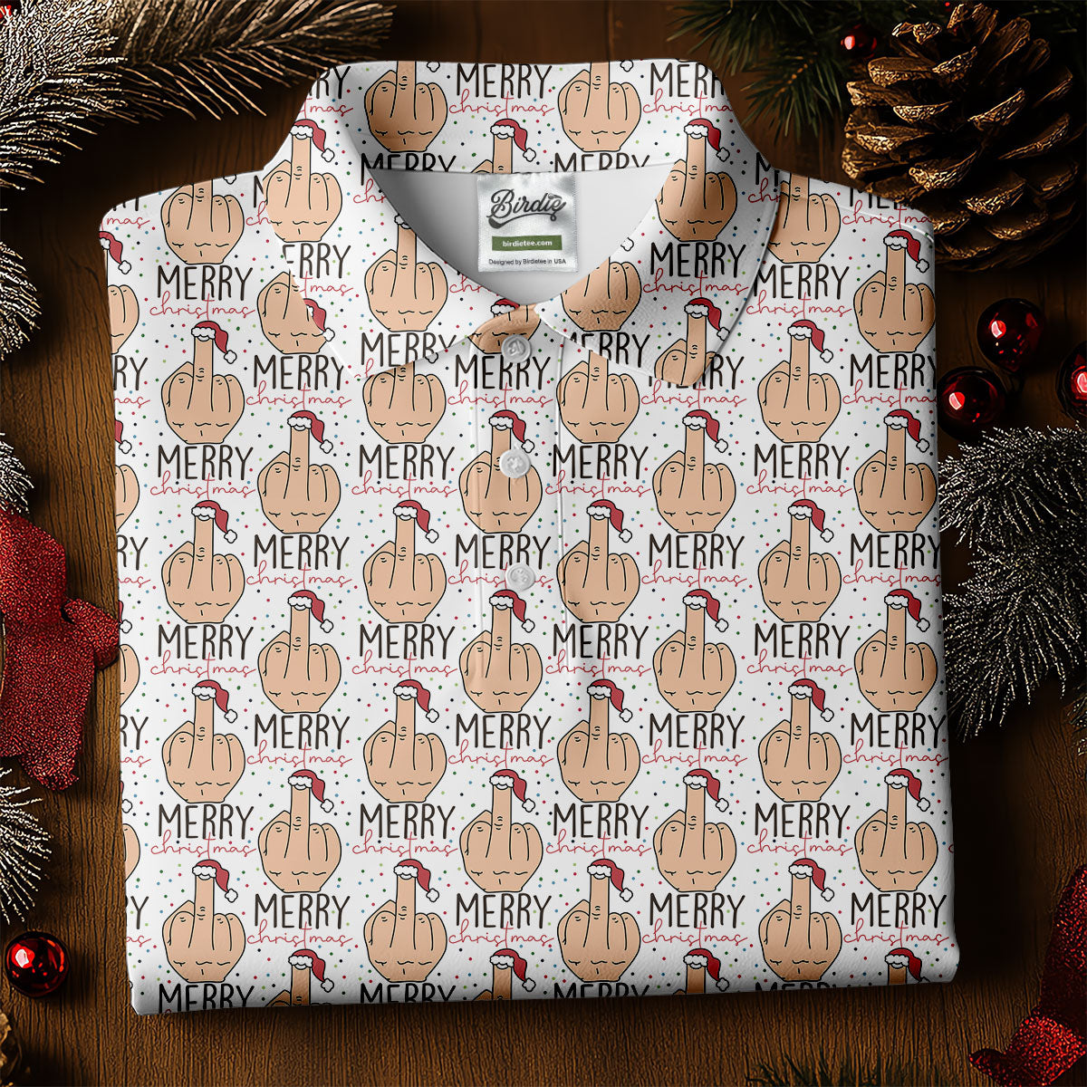 Funny Santa Dirty Finger Merry Christmas Women's Golf Shirts, Christmas Golf Shirt, Ladies Golf Polos