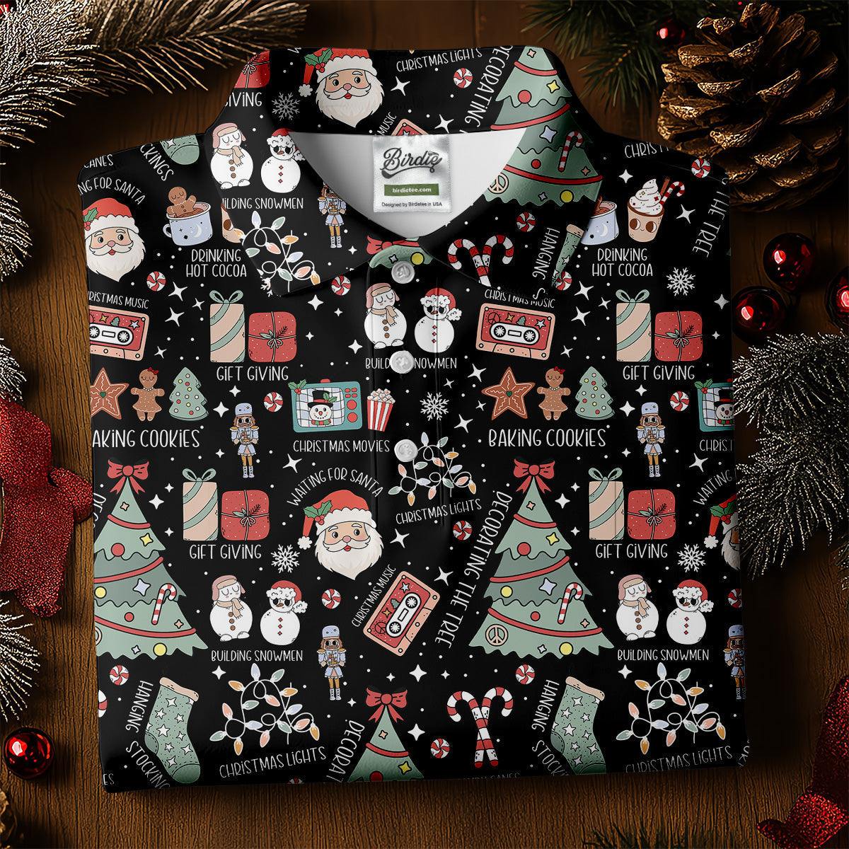 Cute Santa Claus Gift Black Women's Golf Tops, Christmas Golf Shirt, Golf Gift For Ladies