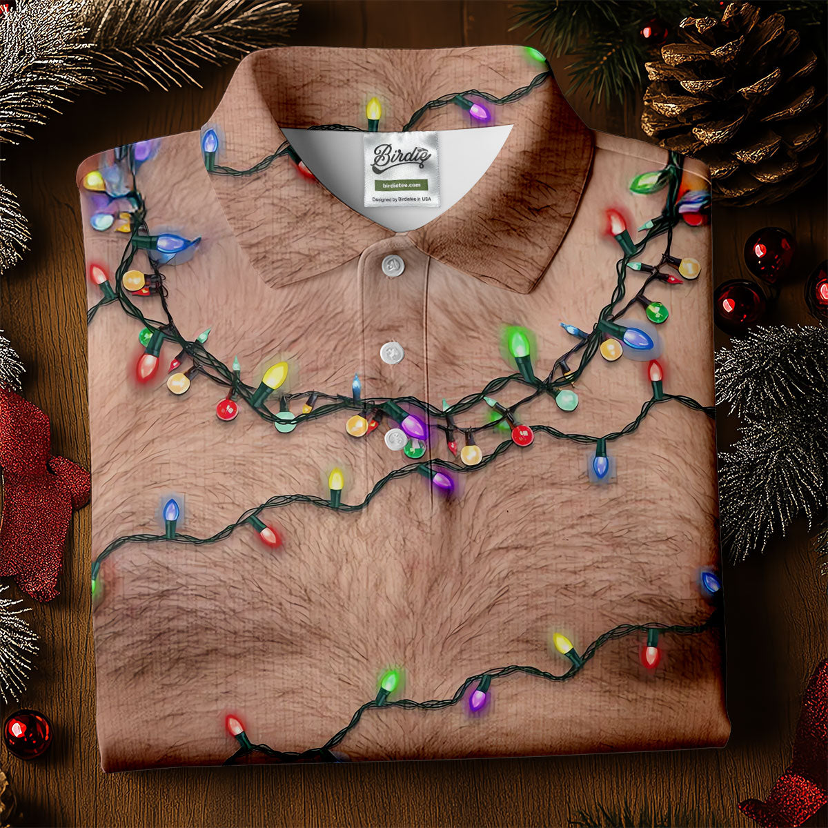 Funny Hairy Chest Women's Golf Tops, Christmas Golf Shirt, Ladies Golf Polos, Golf Gift For Ladies