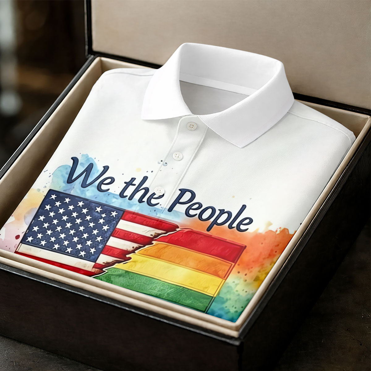 We The People Means Everyone Water Color Print Golf Shirt, LGBTQ Month Polo Shirts For Men