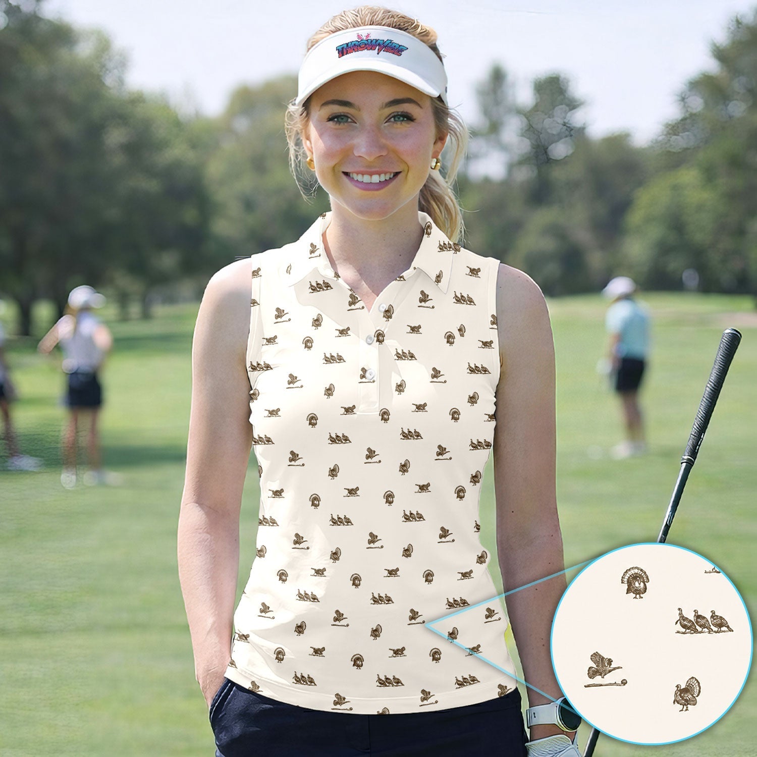 Vintage Turkey Hunting Golf Pattern Shirt, Wild Turkey Camo Golf Shirt For Women, Hunter Gift