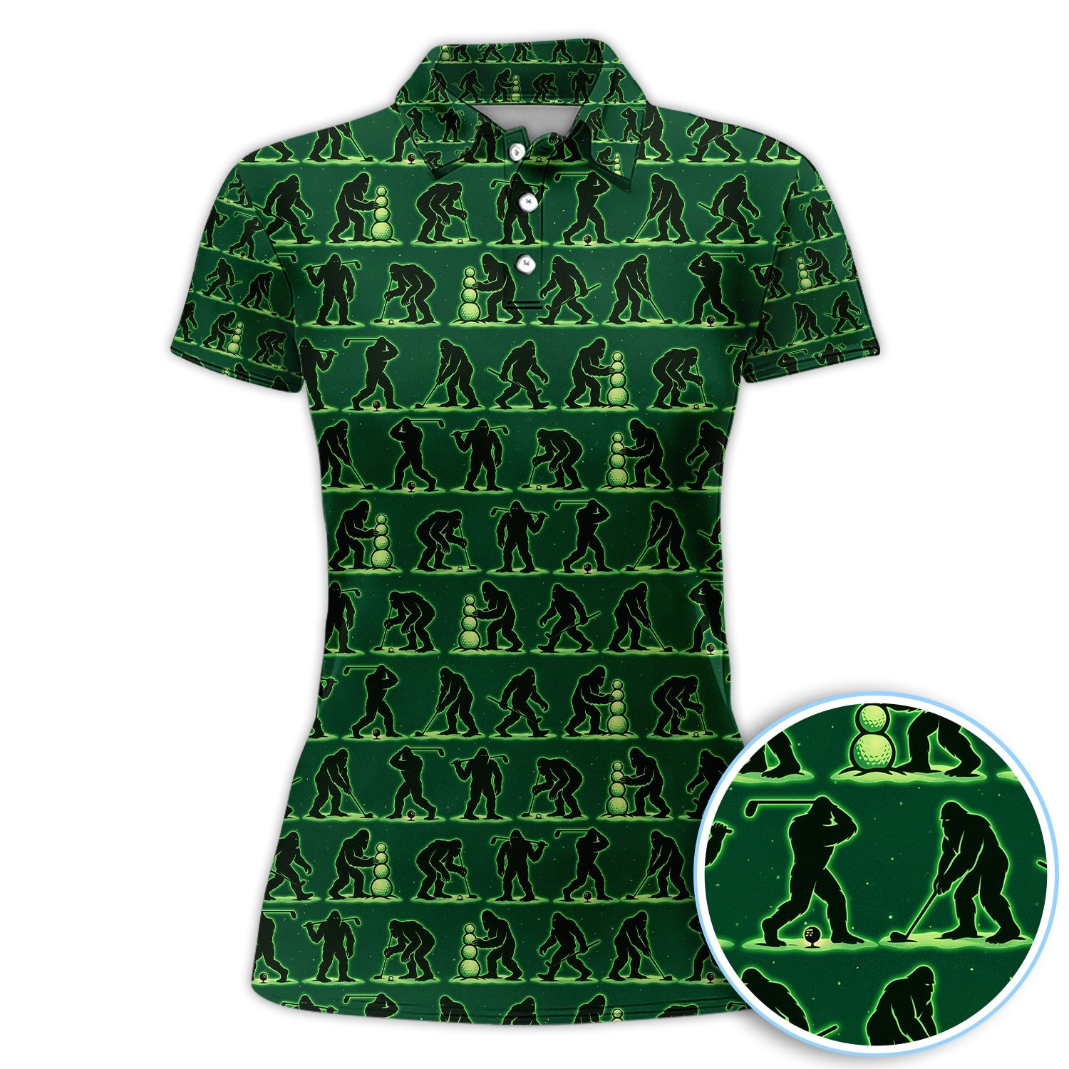 Funny Bigfoot Golf Shirt, Sasquatch Golf Pattern Polos For Men, Crazy Golf Gift For Golfer