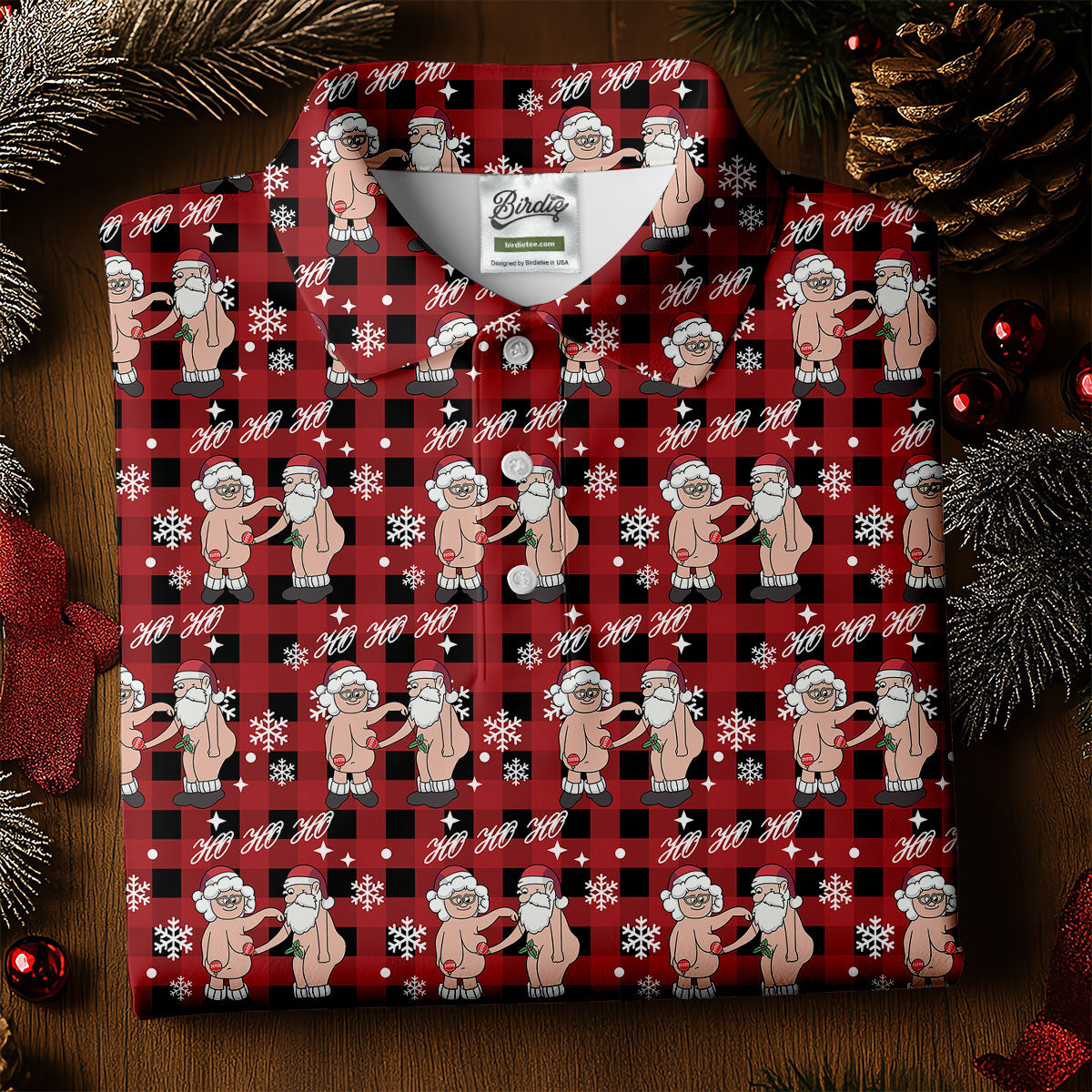Ho Ho Ho Naughty Couple Funny Santa Christmas Golf Shirt, Fun Women's Golf Shirts, Ladies Golf Polos