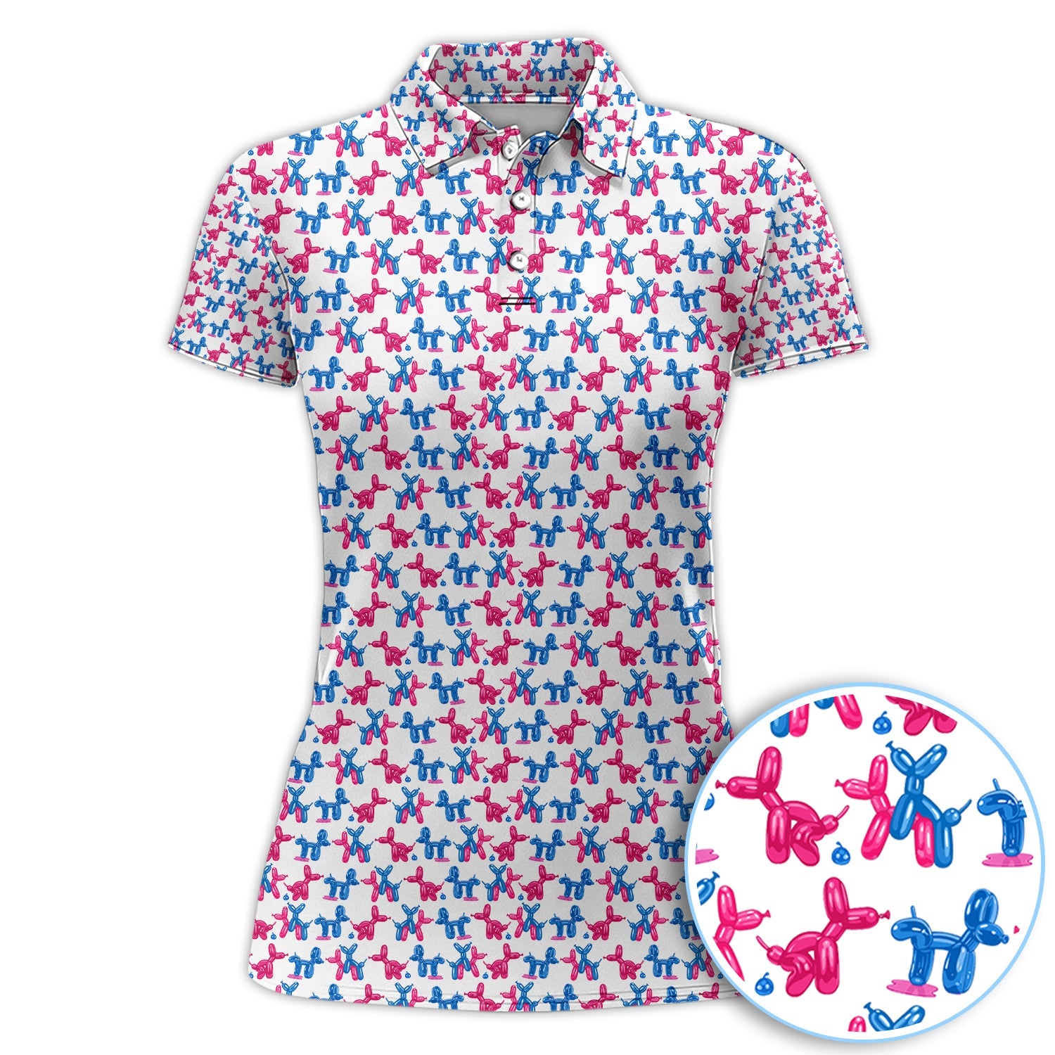 Balloon Dog Pattern Golf Polos, Funny Golf Shirts For Men, Golf Gift For Golfer