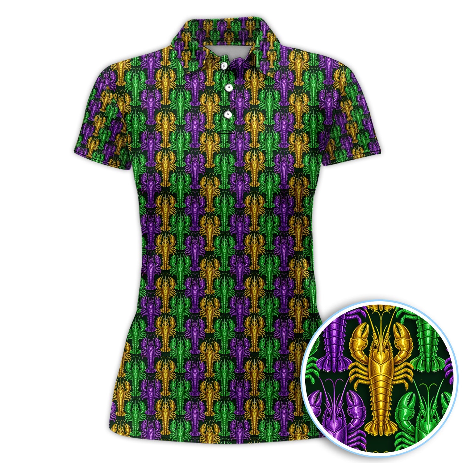 Mardi Gras Crawfish Pattern Golf Polos, Carnival Golf Shirt For Golfer, Golf Gift For Men