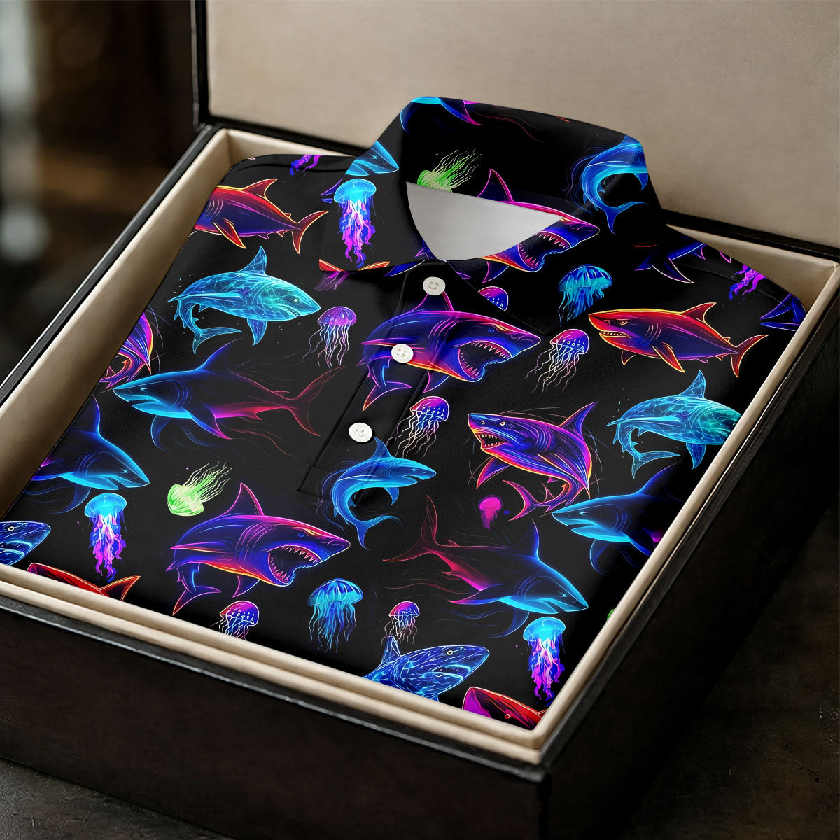 Neon Shark Funny Golf Shirt, Golf Shirt For Women, Ladies Golf Shirts, Women's Polo Shirt