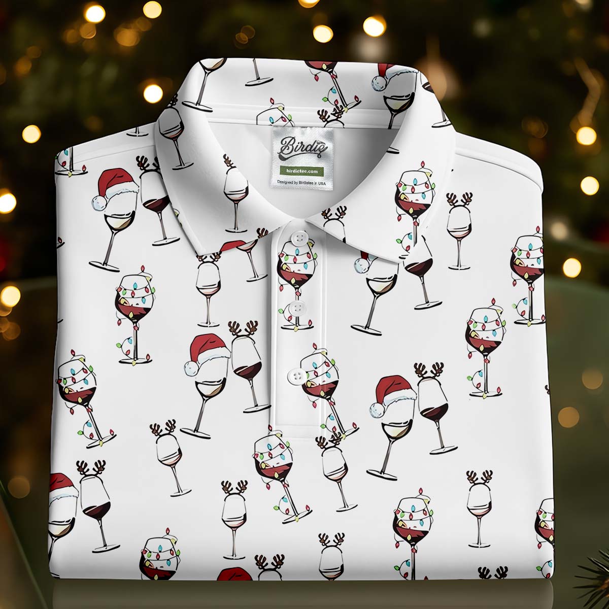 Wine Glass Christmas Lighting Women's Golf Tops, Christmas Golf Shirt, Ladies Golf Polos