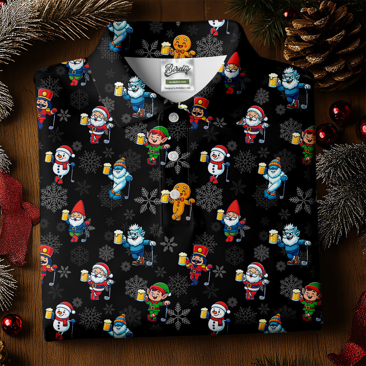 Classic Christmas Characters Black Golf Shirt, Christmas Golf Shirt, Women's Golf Tops, Ladies Golf Shirts