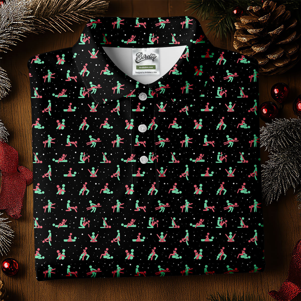 Naughty Couple Snow Pattern Christmas Golf Shirt, Fun Women's Golf Shirts, Golf Gift For Ladies, Ladies Golf Tops