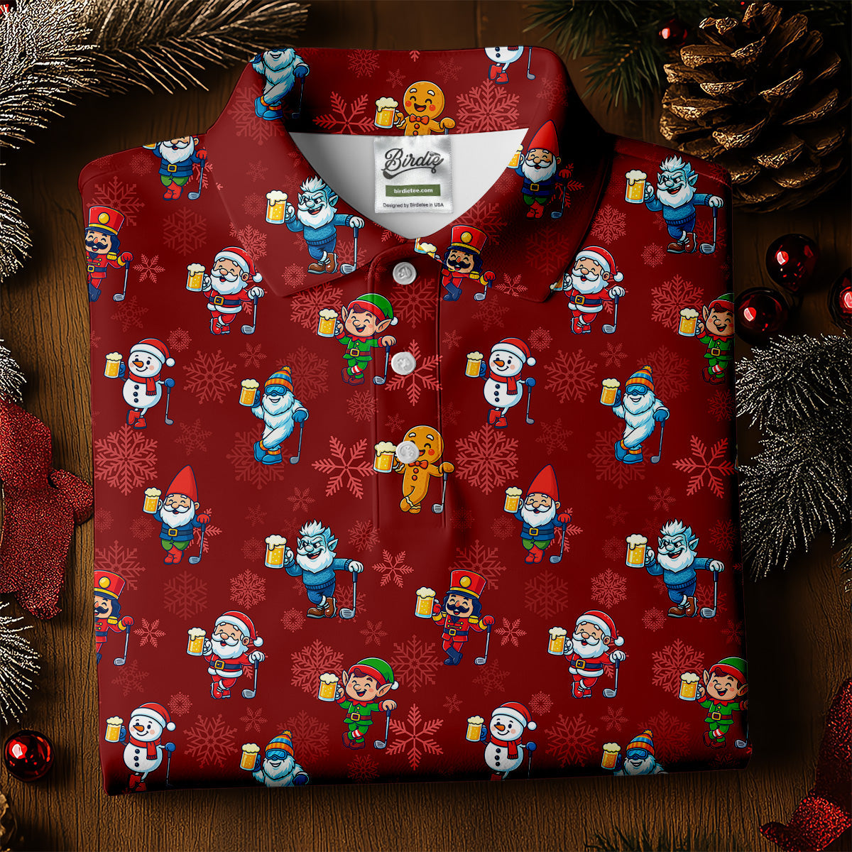 Christmas Characters Golf And Beer Red Women's Funny Golf Shirts, Christmas Golf Shirt, Polo ShirtFor Women