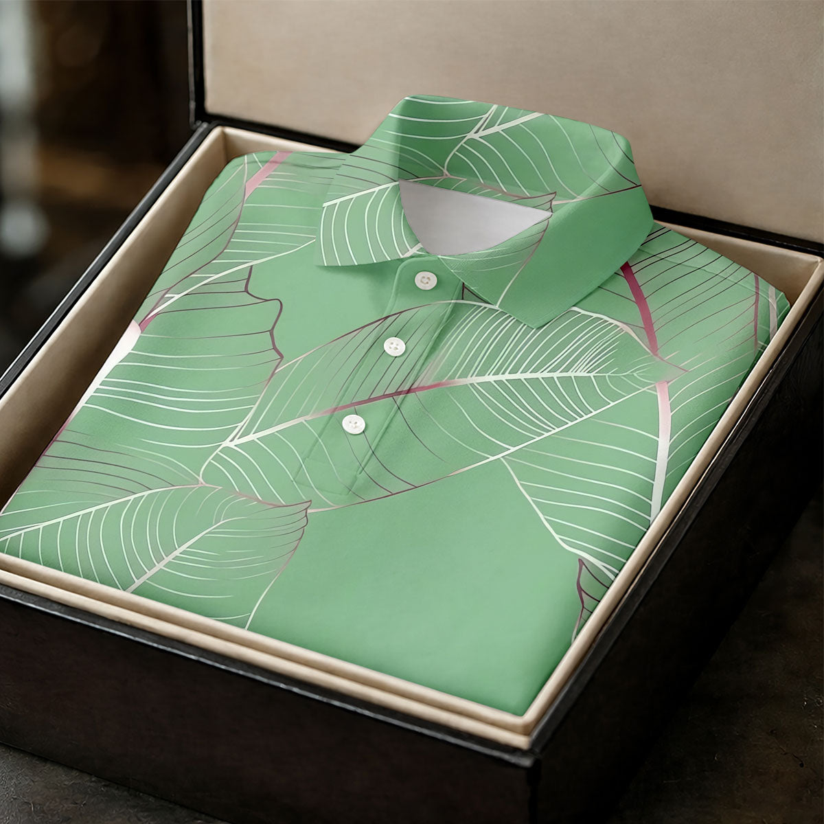 Tropical Leaves Green Golf Shirt, Summer Hawaiian Golf Shirt, Golf Shirts For Men