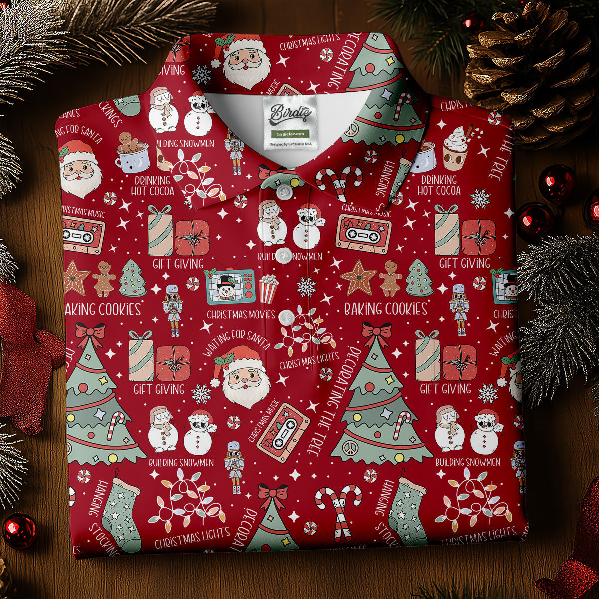 Cute Santa Claus Gift Red Women's Golf Tops, Christmas Golf Shirt, Golf Gift For Ladies