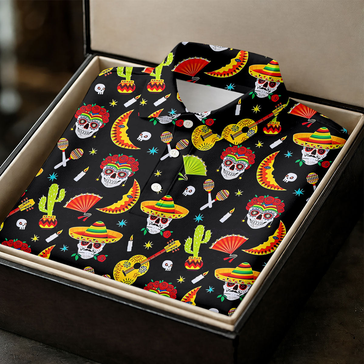 Day Of The Dead Mexican Symbols Cinco De Mayo Celebration Fiesta Themed Golf Shirts For Men