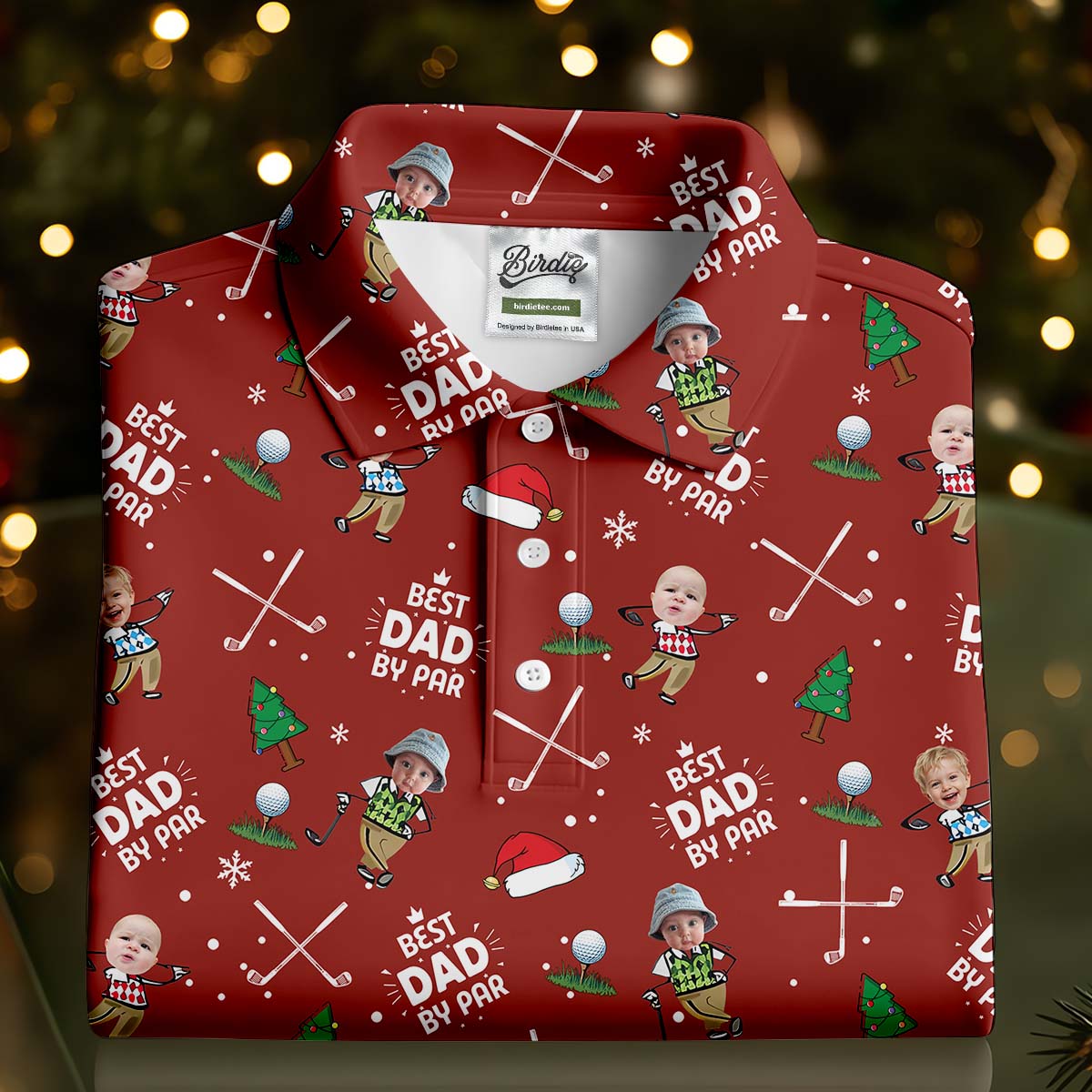 Custom Face Best Dad By Par Red Golf Shirt, Christmas Golf Shirt, Ladies Golf Polos, Women's Polo Shirt
