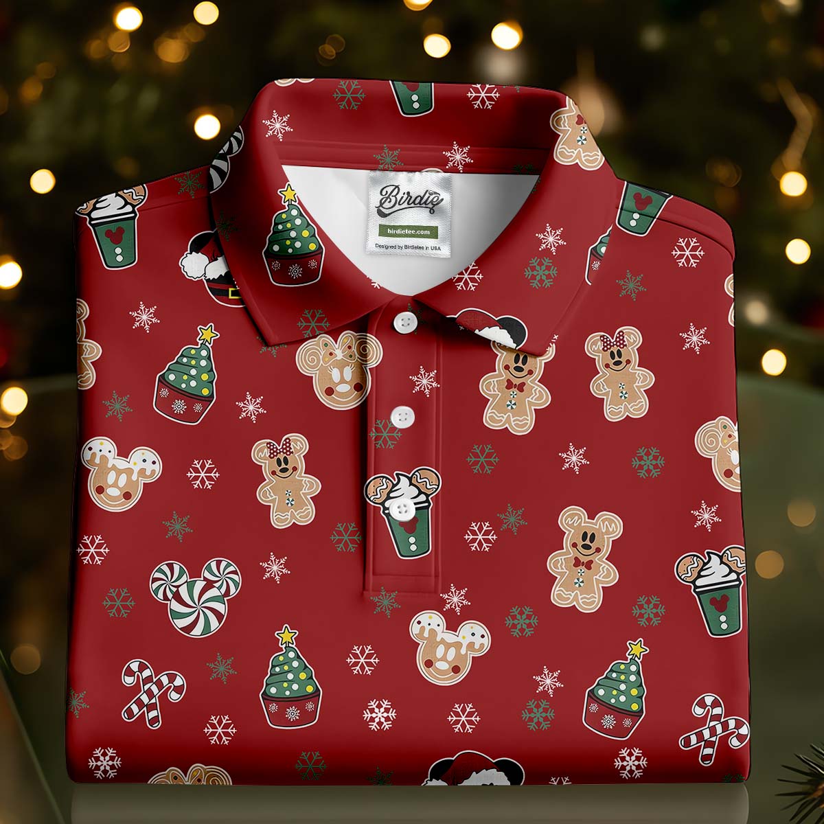 Christmas Gingerbread Red Golf Shirt, Holiday Pattern Christmas Golf Shirt, Women's Polo Shirt