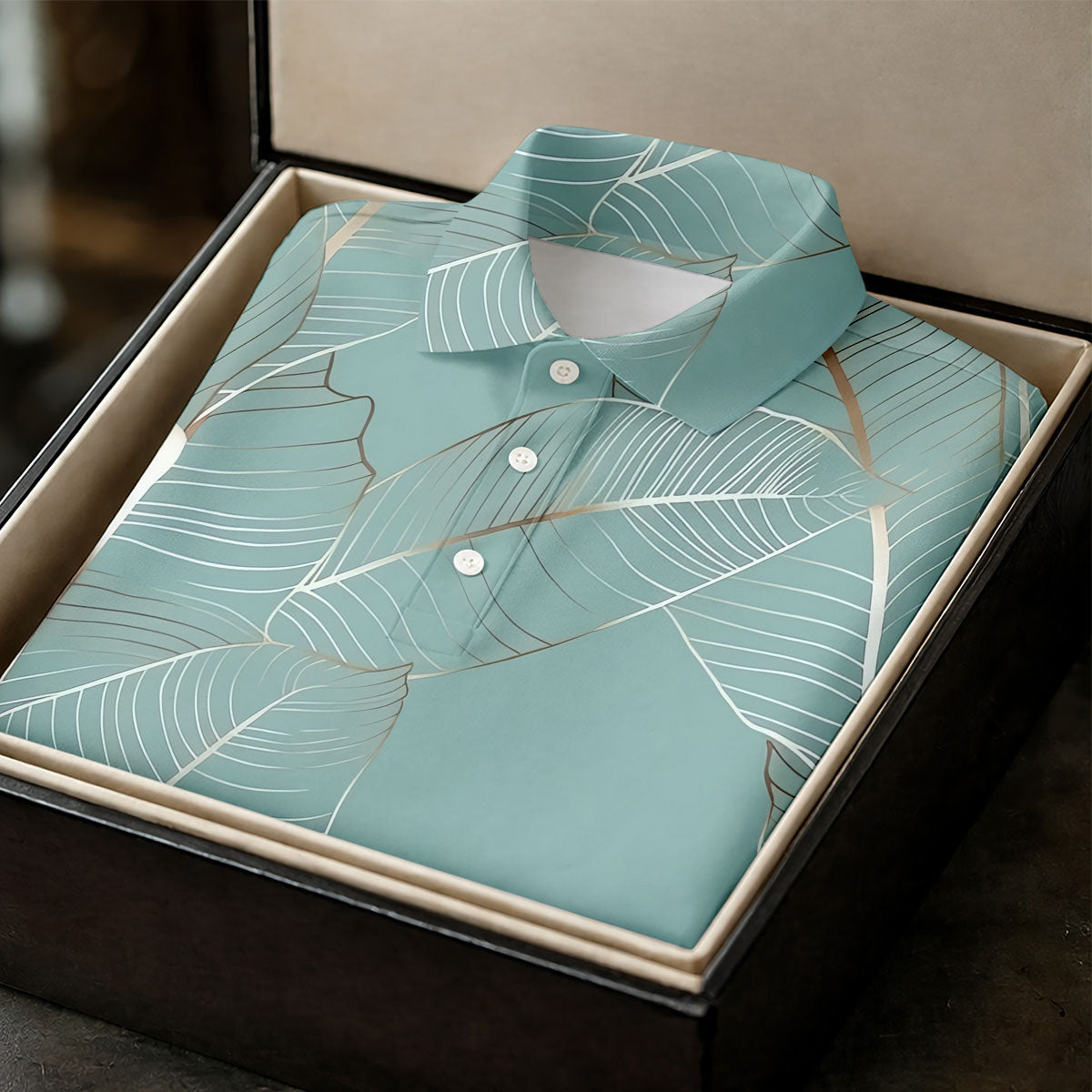 Tropical Leaves Blue Grey Golf Shirt, Summer Hawaiian Golf Shirt, Golf Shirts For Men