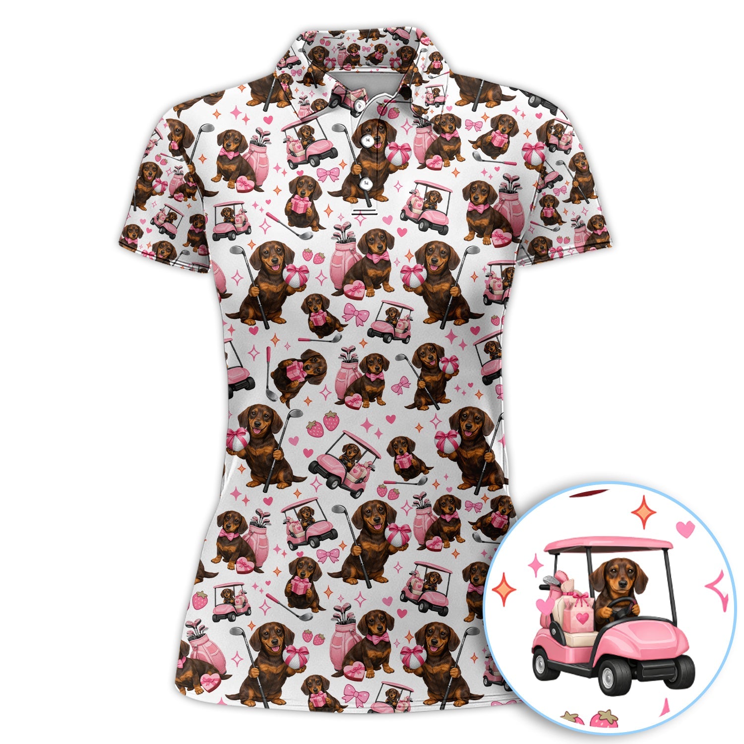 Dachshund Valentine Pattern Golf Shirt, Wiener Dog Golf Polos For Men, Golf Gift For Golfer