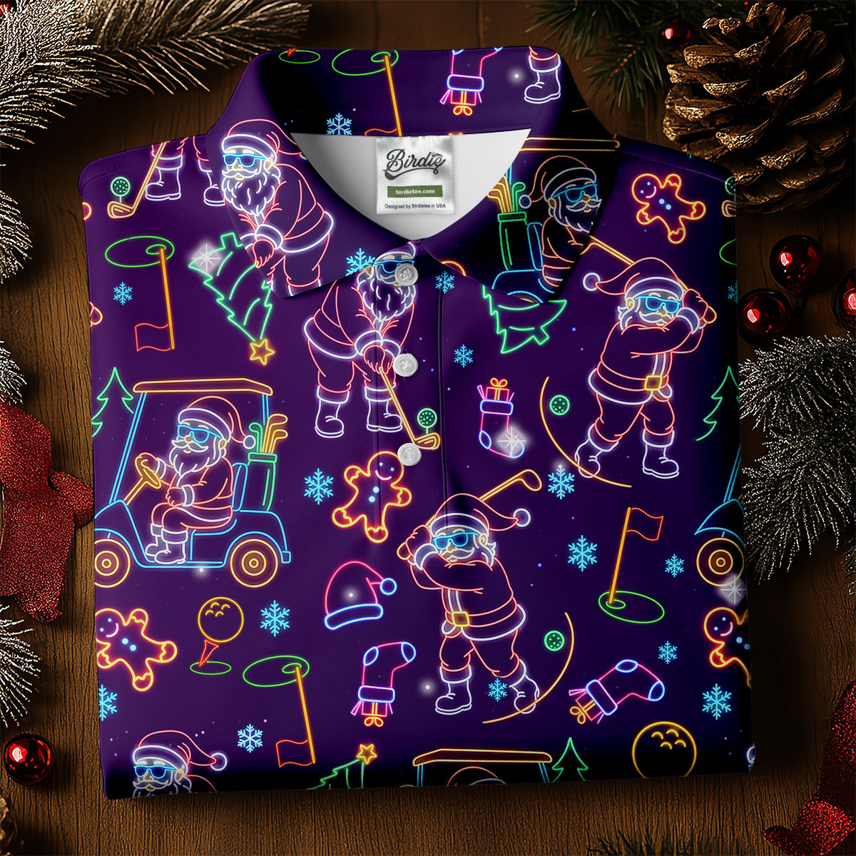 Christmas Neon Santa Golf Pose Women's Funny Golf Tops, Christmas Golf Shirt, Polo ShirtFor Women