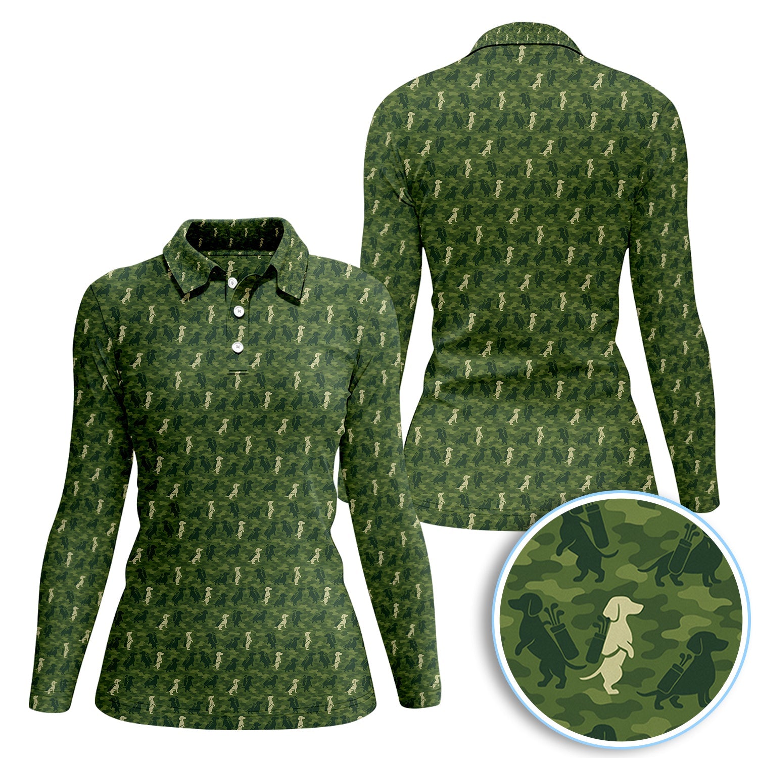 Dachshund Golf Shirt For Golfer, Funny Camo Dog Pattern Golf Shirt, Crazy Golf Shirt For Women