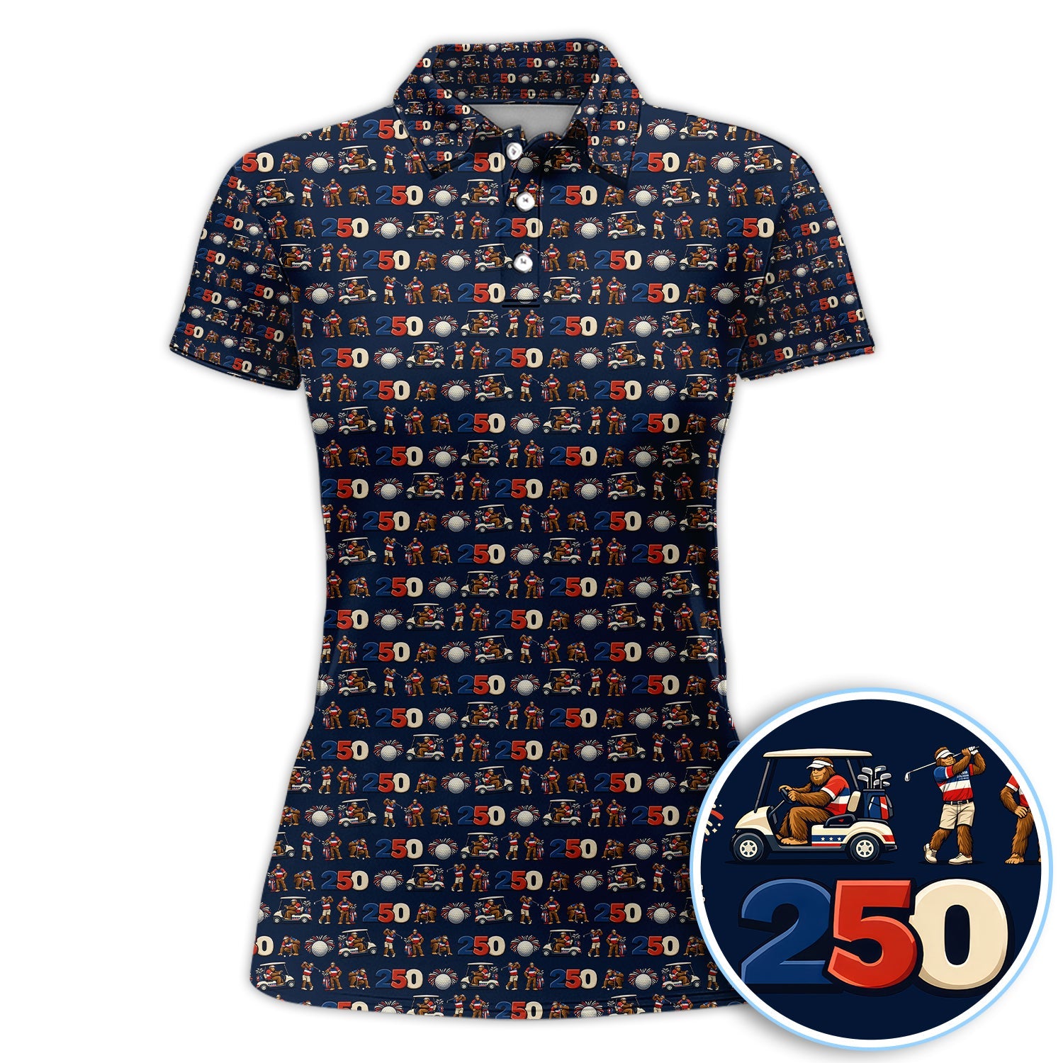 Funny Bigfoot Pattern Golf Shirt, 250th Anniversary Golf Polos, Golf Gift For Golfer