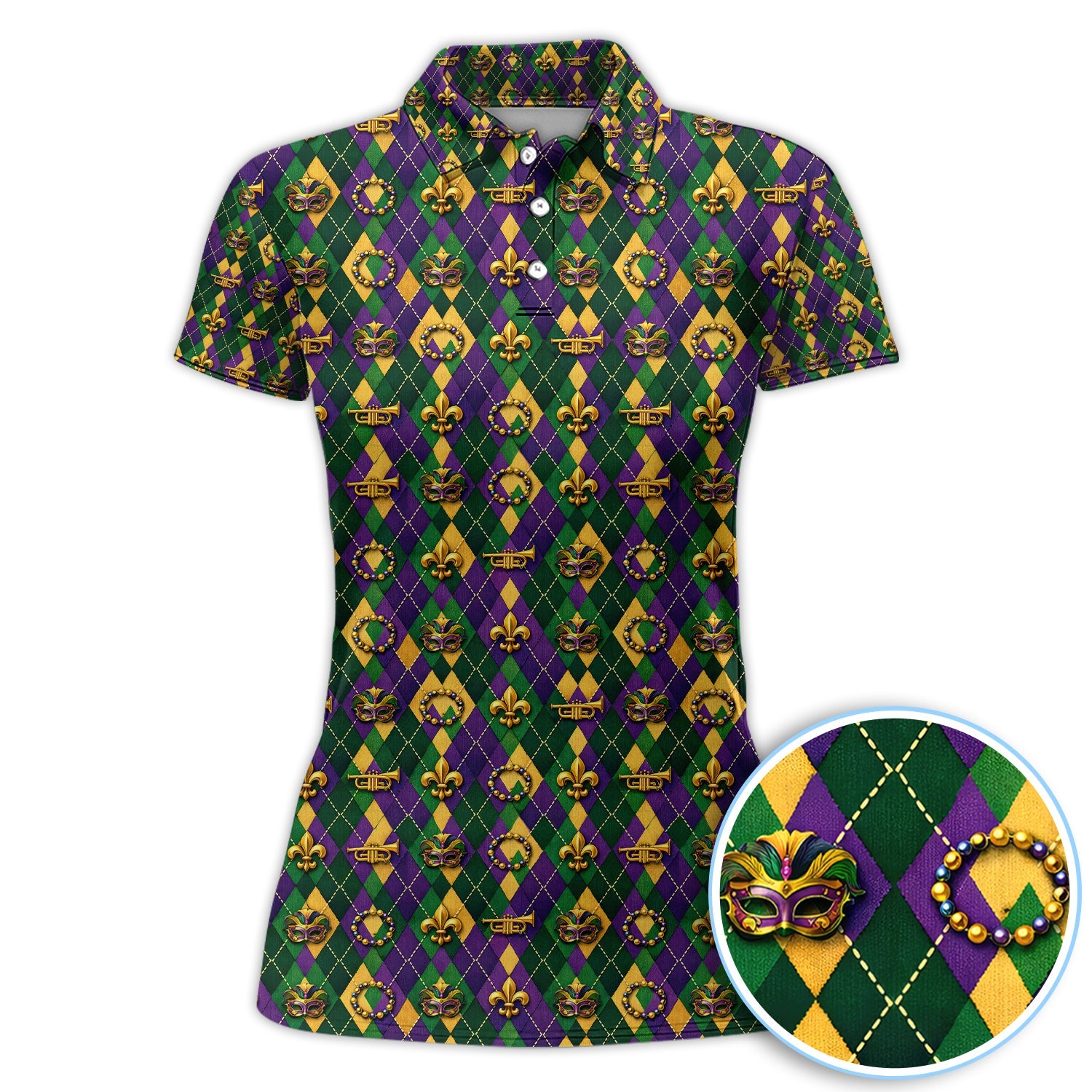 Mardi Gras Argyle Golf Polos, Carnival Pattern Golf Shirt For Golfer, Golf Gift For Men