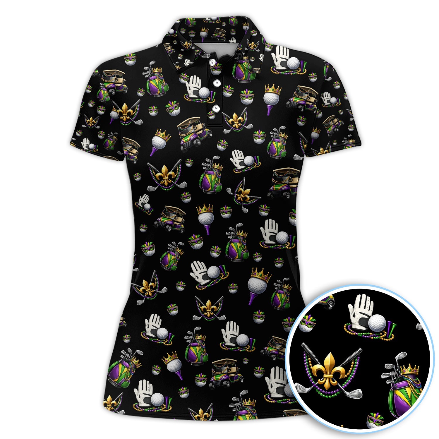 Mardi Gras Pattern Golf Shirt For Men, Funny Golf Polos, Crazy Golf Gift For Golfer