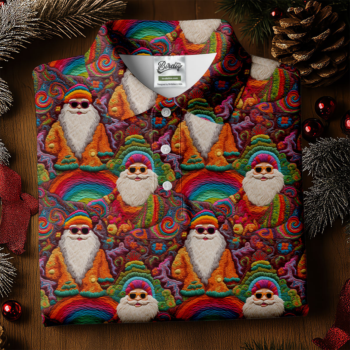 Groovy Hippie Santa Seamless Pattern Golf Shirts, Christmas Golf Shirt, Golf Gifts For Women, Fun Golf Shirt