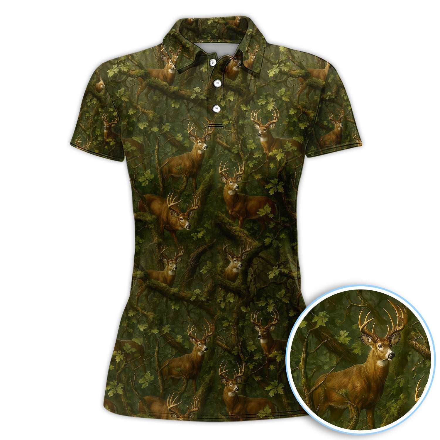 Whitetail Deer Forest Pattern Polo, Crazy Golf Shirt For Men, Golf Gift For Hunter