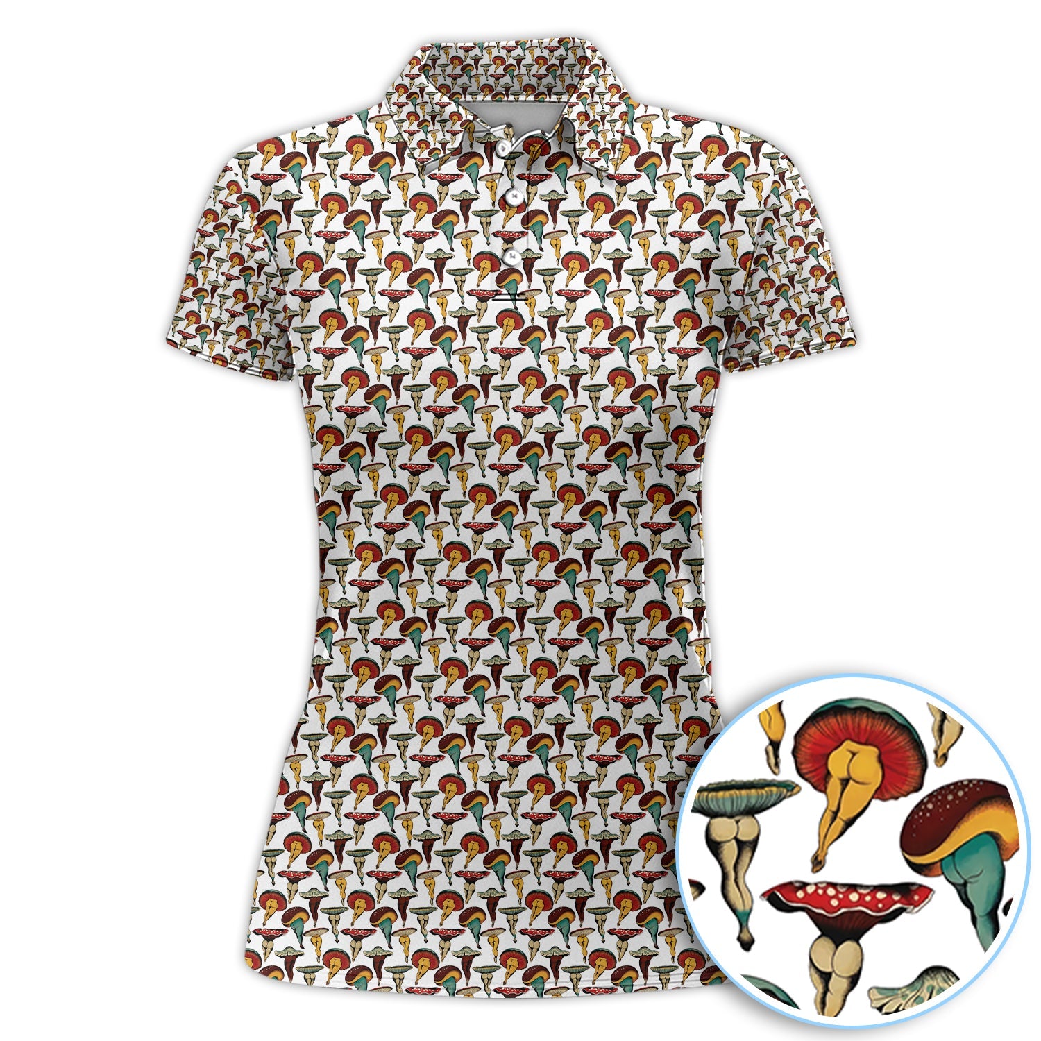 Vintage Mushroom Pattern Golf Shirt, Funny Golf Polos, Crazy Golf Gift For Golfer