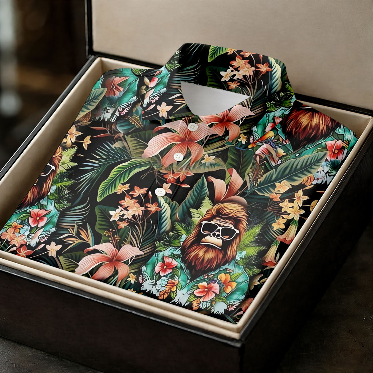 Bigfoot Hawaiian Tropical Golf Shirt, Funny Sasquatch Golf Shirts For Men