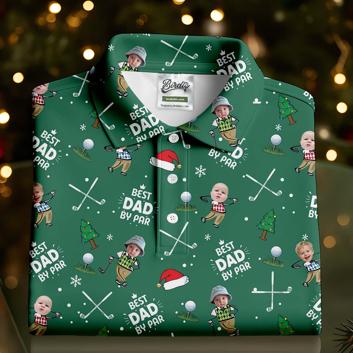 Custom Face Best Dad By Par Green Golf Shirt, Christmas Golf Shirt, Ladies Golf Polos, Women's Polo Shirt