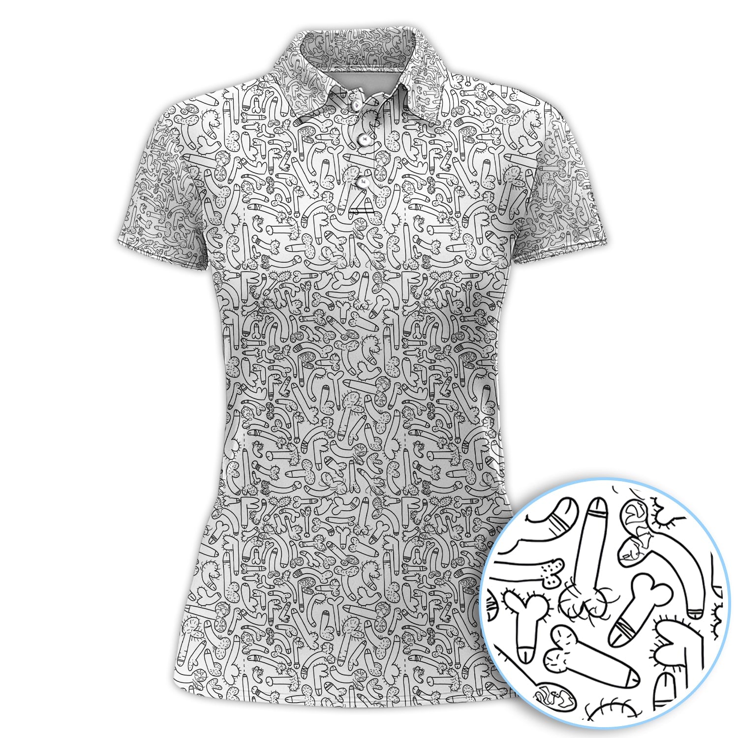 Funny Doodle Pattern Golf Shirt, Crazy Golf Polos For Golfer, Golf Gift For Men