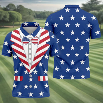 US Flag Costume Patriotic 4th Of July Golf Shirt, 250th Anniversary Polo Shirts For Men
