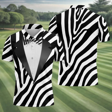 Zebra Pattern Funny Costume Hawaiian Golf Shirt, Polo Shirts For Men, Golf Shirts For Men