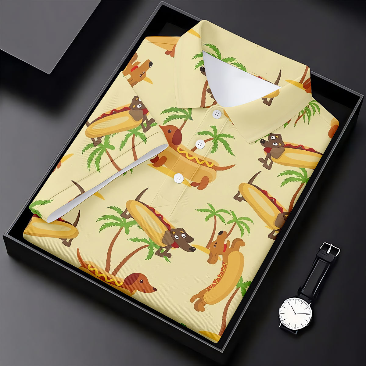 Funny Hot Dog Dachshund Tropical Hawaiian Golf Shirt, Mens Golf Polo, Printed Golf Shirts
