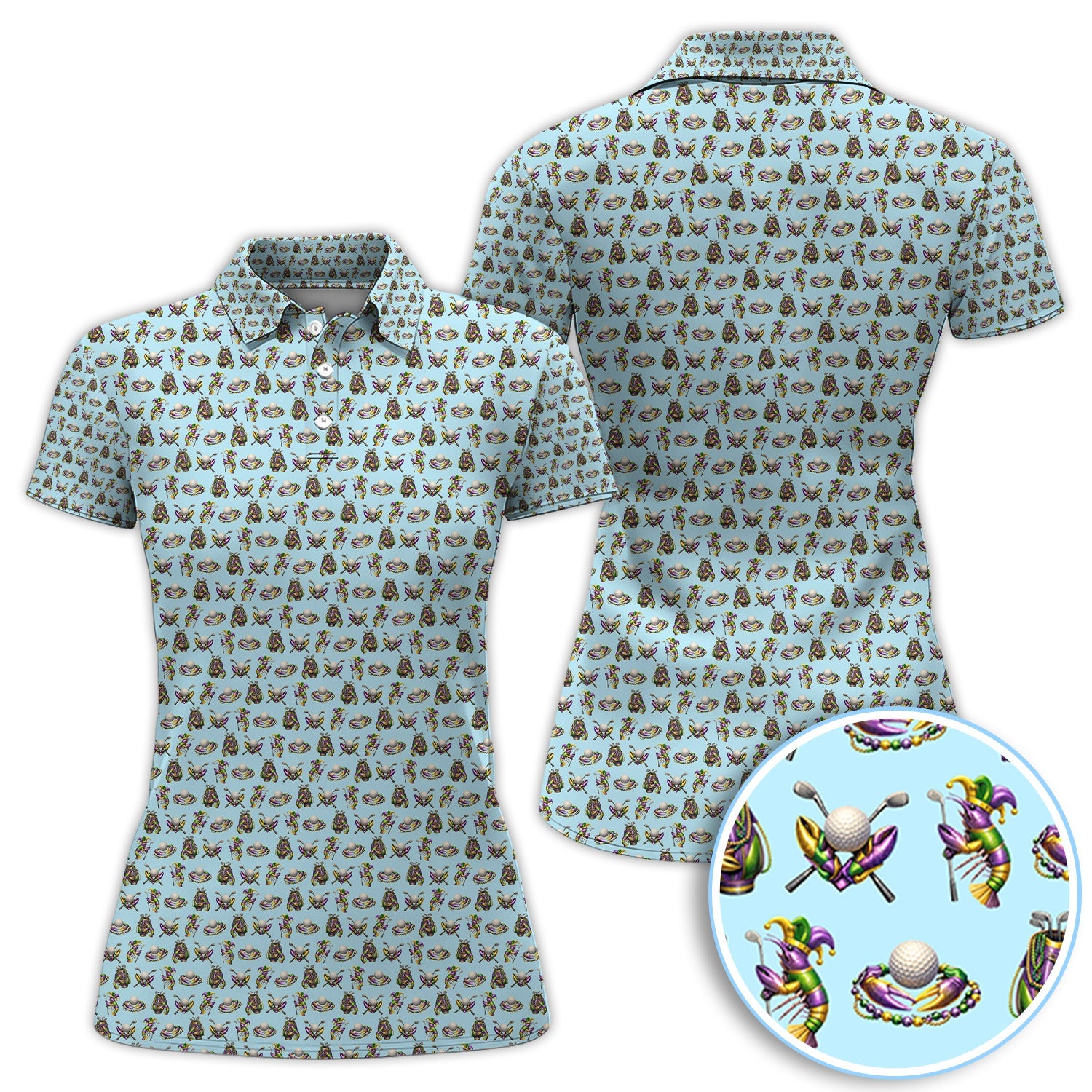 Mardi Gras Golf Pattern Polos, Carnival Golf Shirt For Men, Golf Gift For Golfer