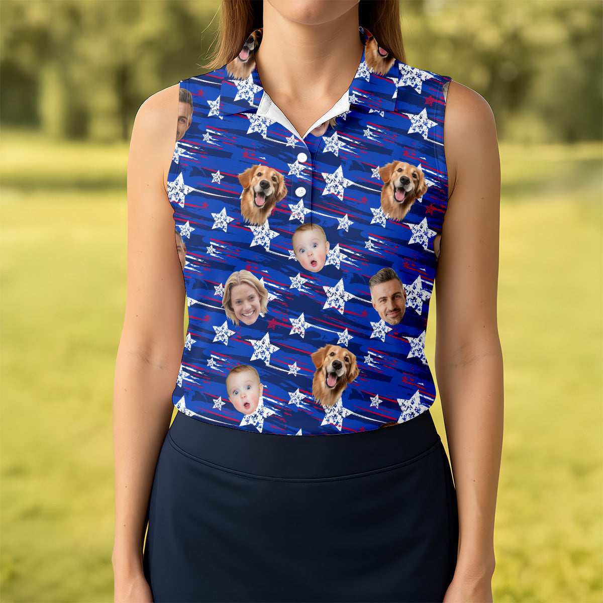 Family Portrait Golf Shirt, Patriotic Golf Shirt, Golf Shirt Gift For Women, Women's Golf Polo ShirtUSA Golf Shirt For Ladies