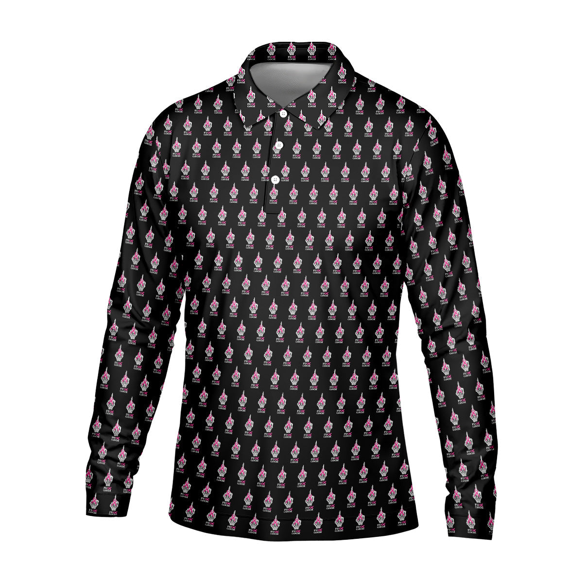 Funny Middle Finger Black Men's Golf Shirt, Fun Golf Shirts For Men, Breast Cancer Support Shirt