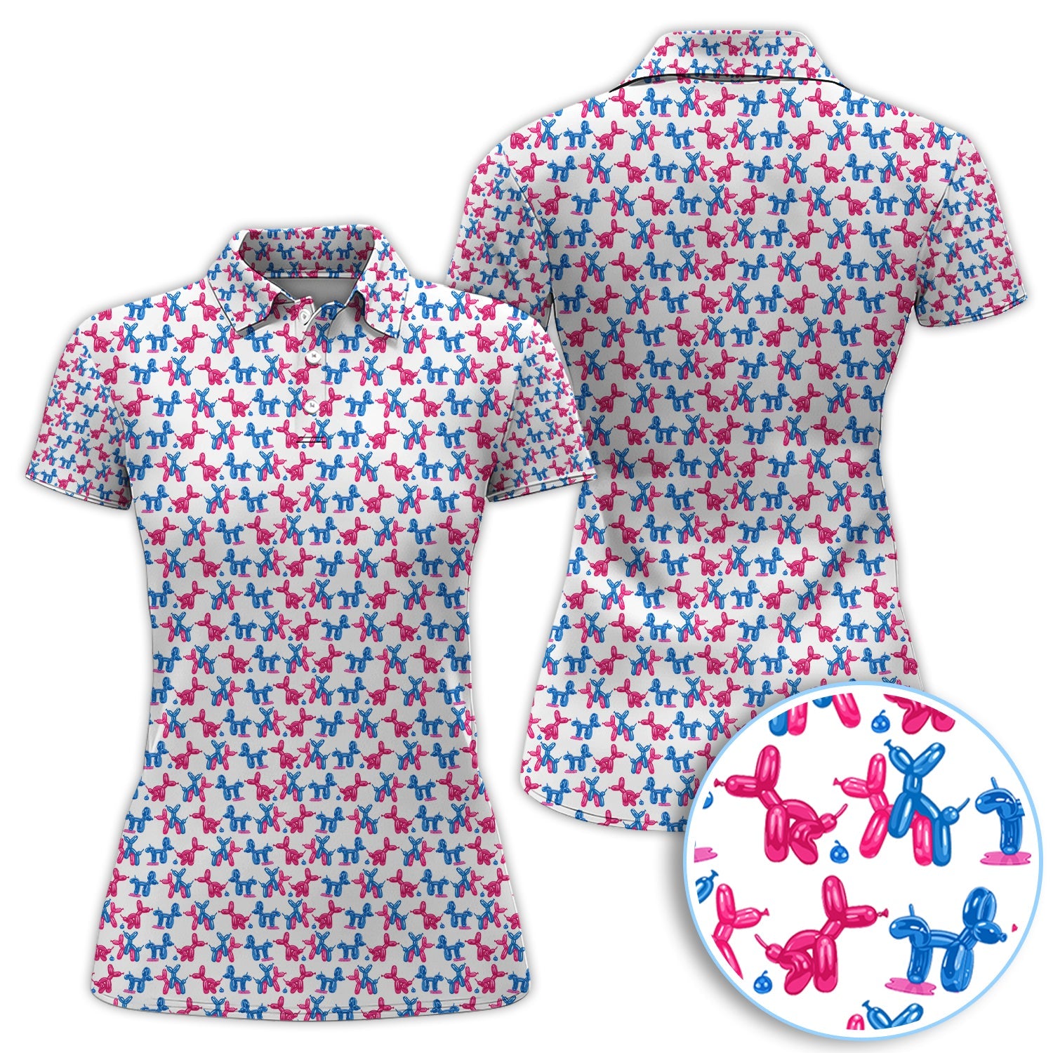 Balloon Dog Pattern Golf Polos, Funny Golf Shirts For Men, Golf Gift For Golfer