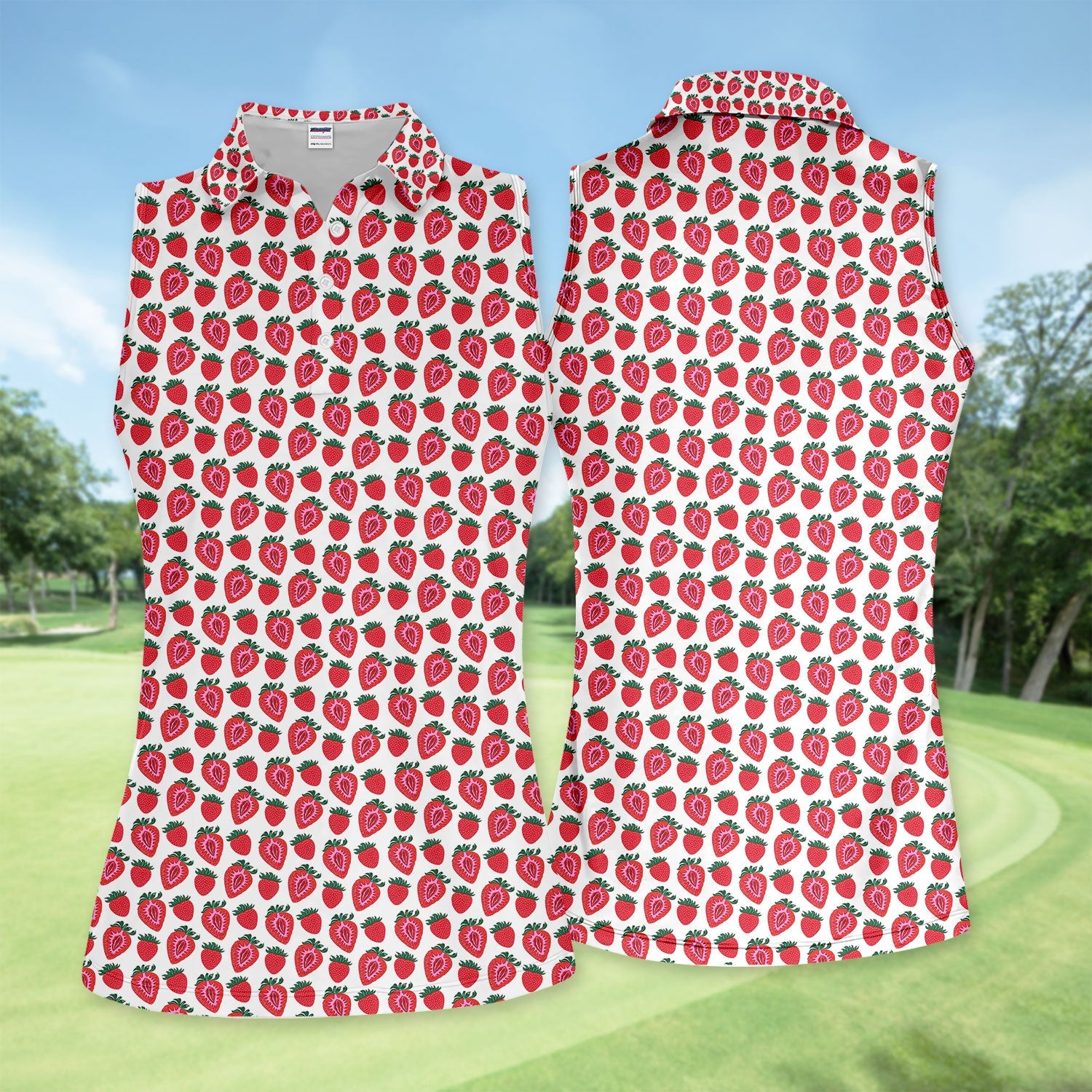Cute Strawberry Golf Pattern Shirt, Sweet Fruit Aesthetic Golf Shirt For Women, Berry Lover Gift