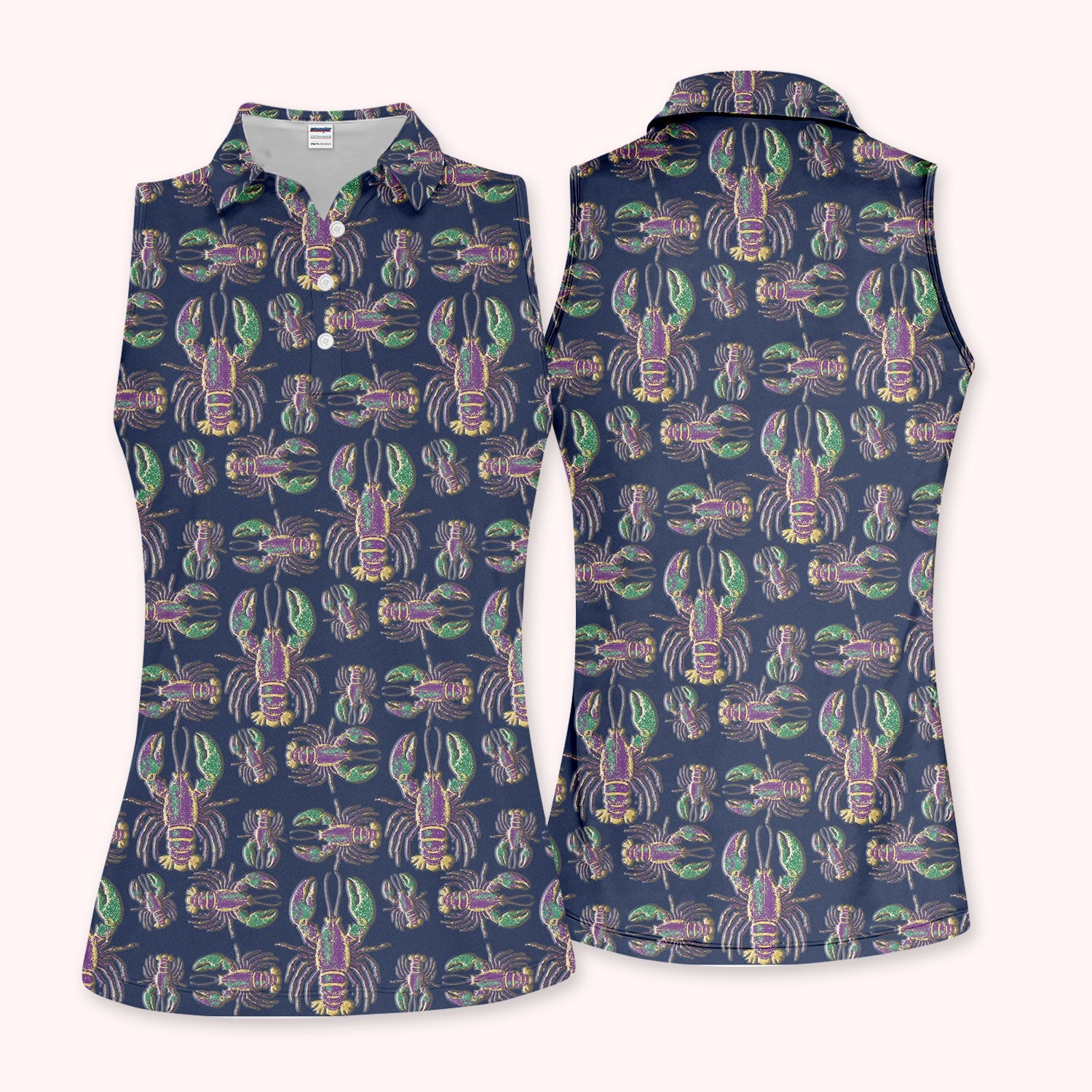 Crazy Louisiana Crawfish Golf Shirt For Women, Mardi Gras Crawfish Pattern Golf Polos, Golf Gift For Golfer