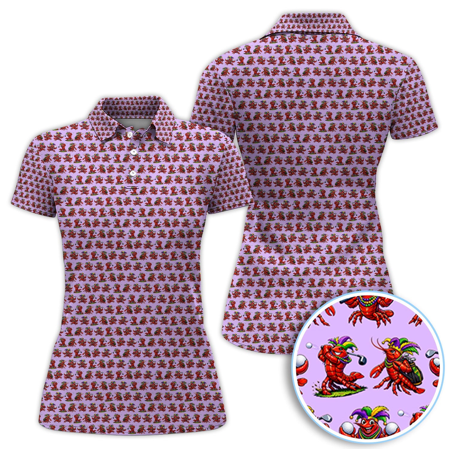 Festival Golf Polos For Golfer, Mardi Gras Crawfish Pattern Golf Shirt, Golf Gift For Men